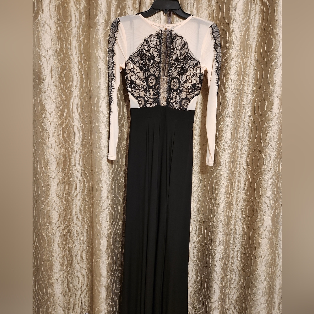 B. Darlin formal gown with lace detail, women's size 5/6, black and nude